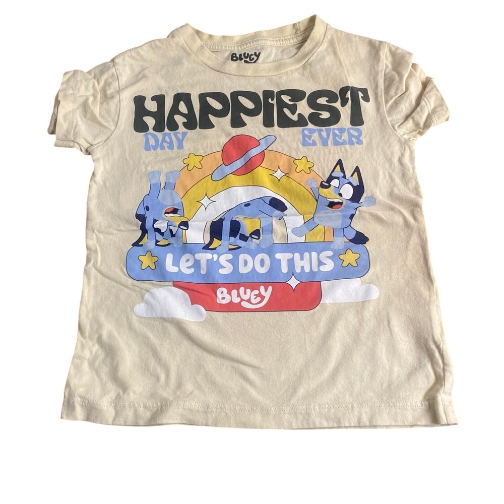 Bluey graphic space Happy Day beige short sleeve shirt SIZE XS